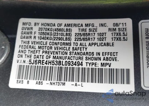 2011 Honda Cr-V Ex from USA, damaged, VIN 5J6RE4H53BL093494